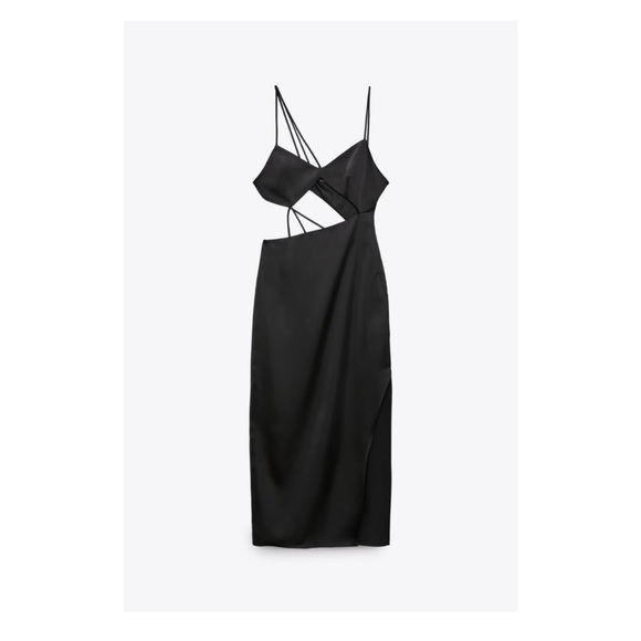 Zara Dresses Nwt Zara Black Satin Asymmetric Midi Dress Poshmark